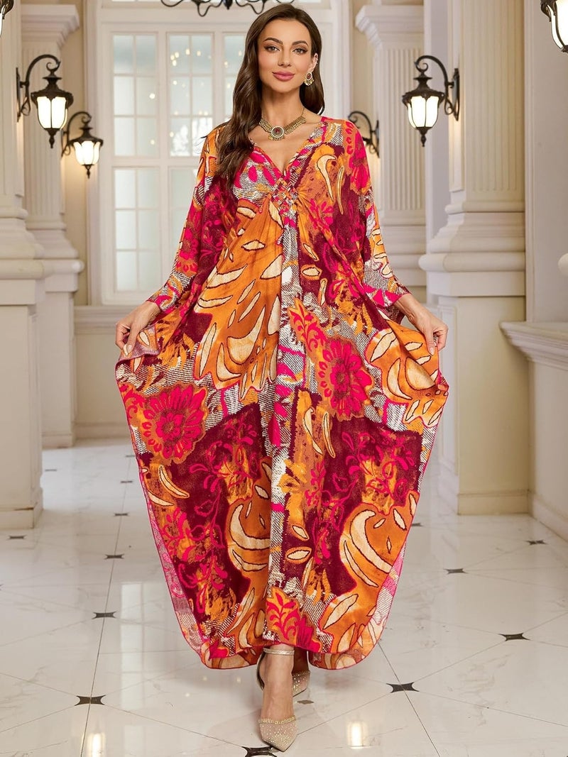 KEYLORTING Women’s Kaftan Beach Cover Up Dress Plus Size Summer Swimsuit Loungewear Maxi Dress - Image 2